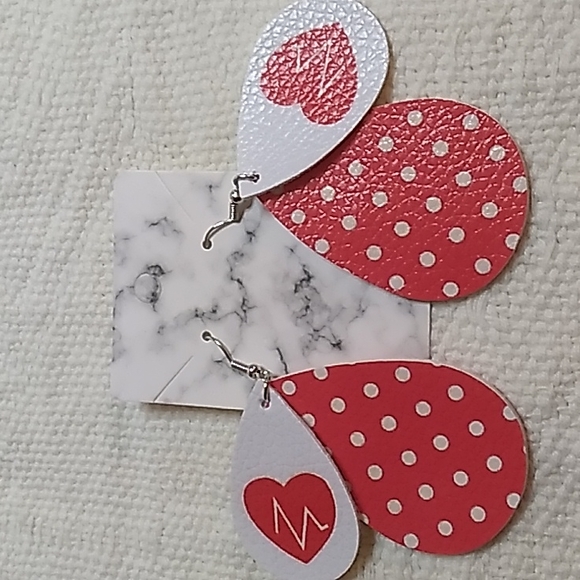 Valentine Faux Leather Double Stacked earrings 1.5 x 3 inch - Picture 2 of 3